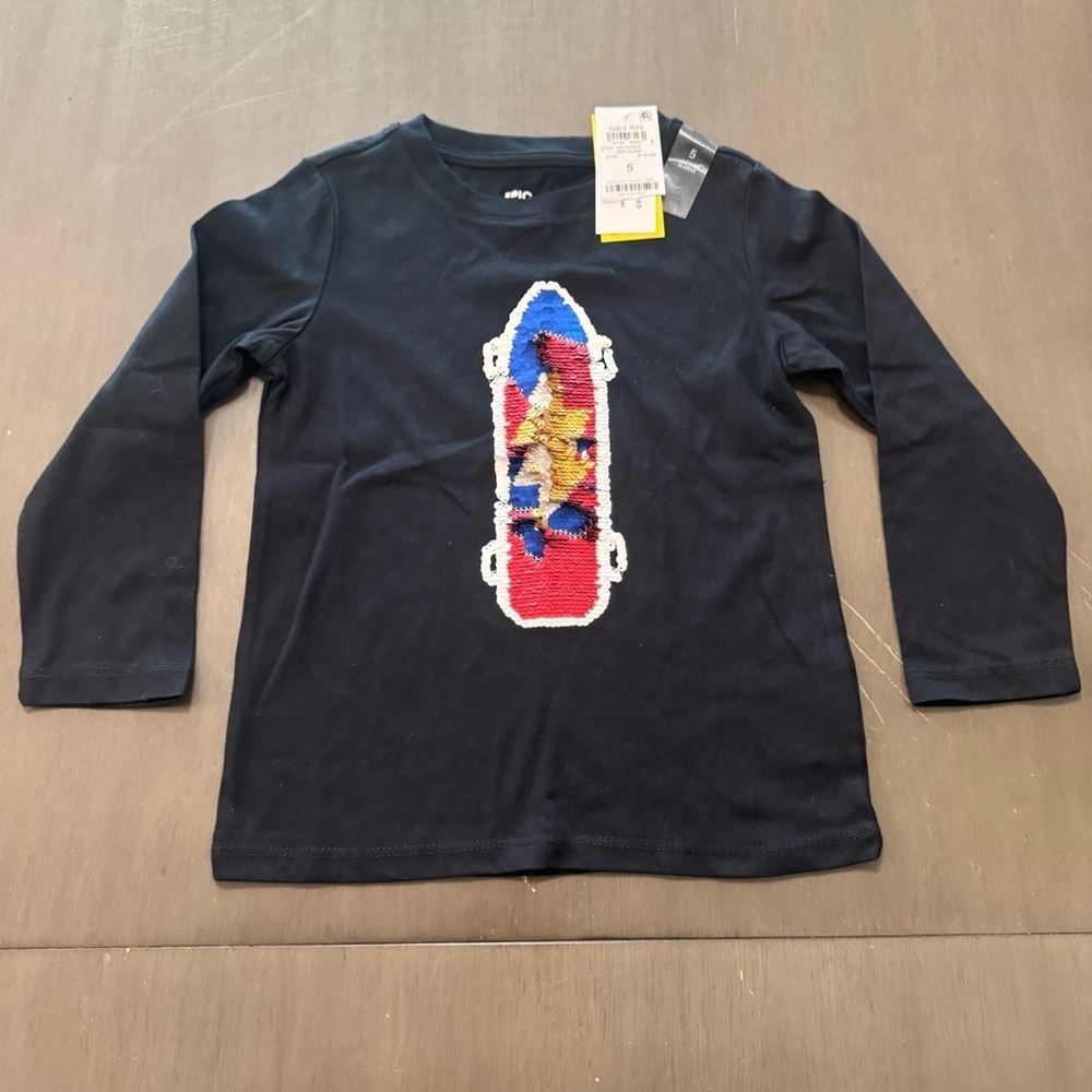 NWT Epic Threads Kids Boys Sz. 5 Long Sleeve Black Reversible Sequin Skateboard